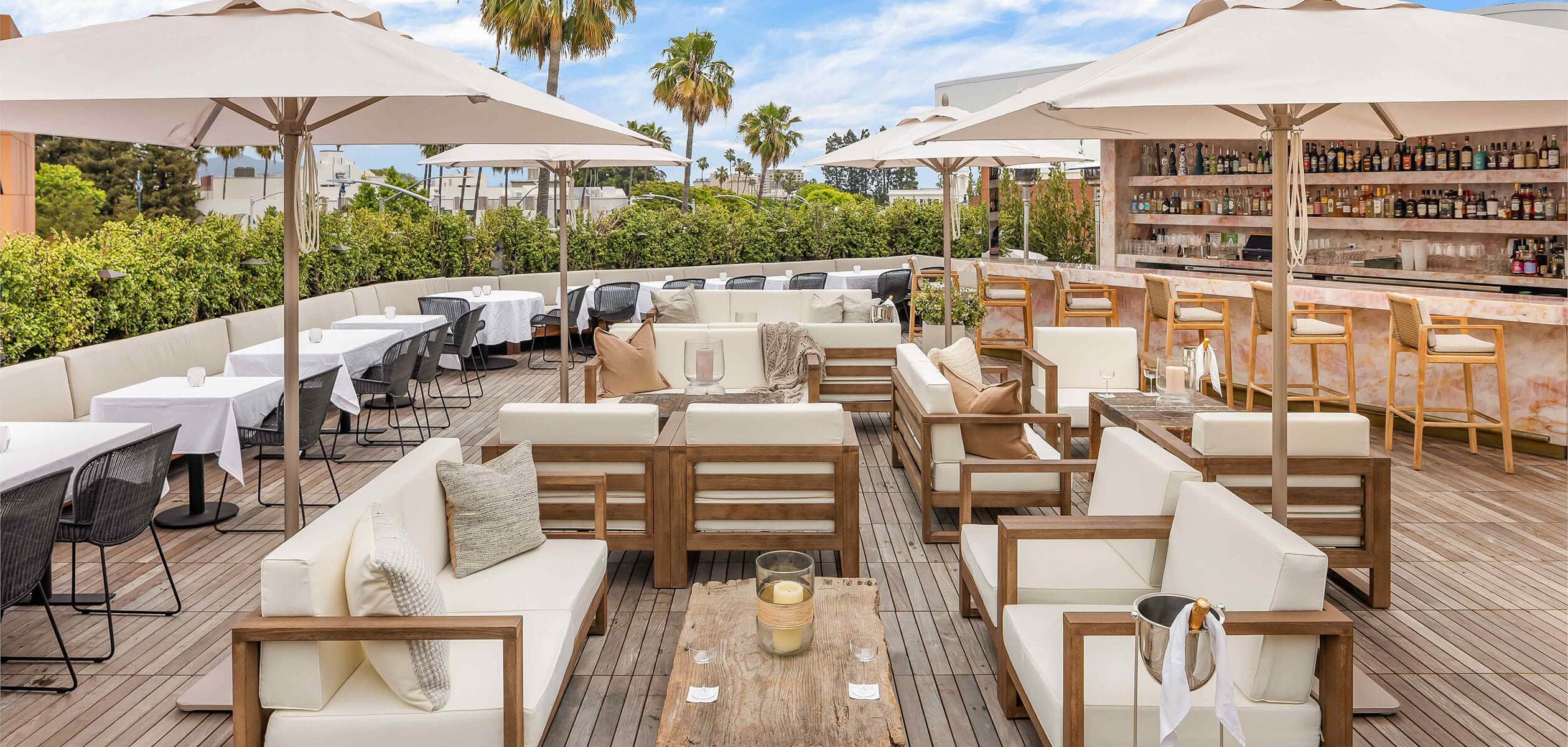 Rooftop of Funke with louge areas and a bar