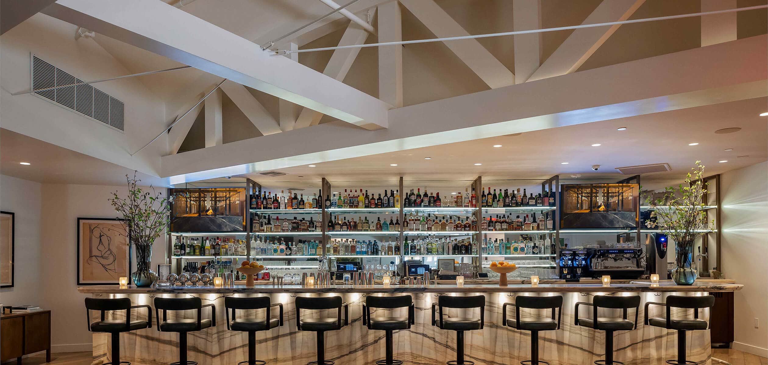 Interior of Funke showing a large bar