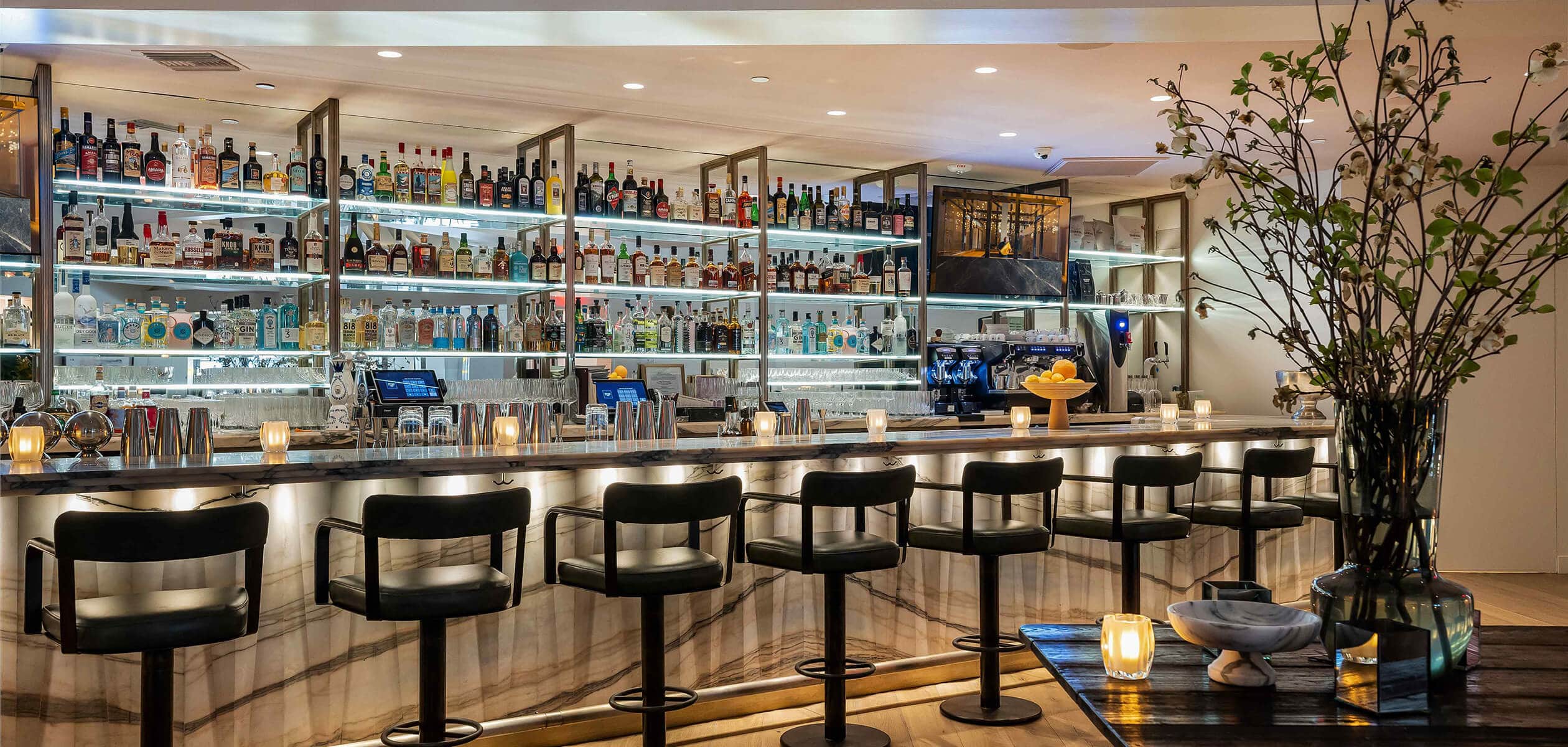 Interior of Funke showing a large bar